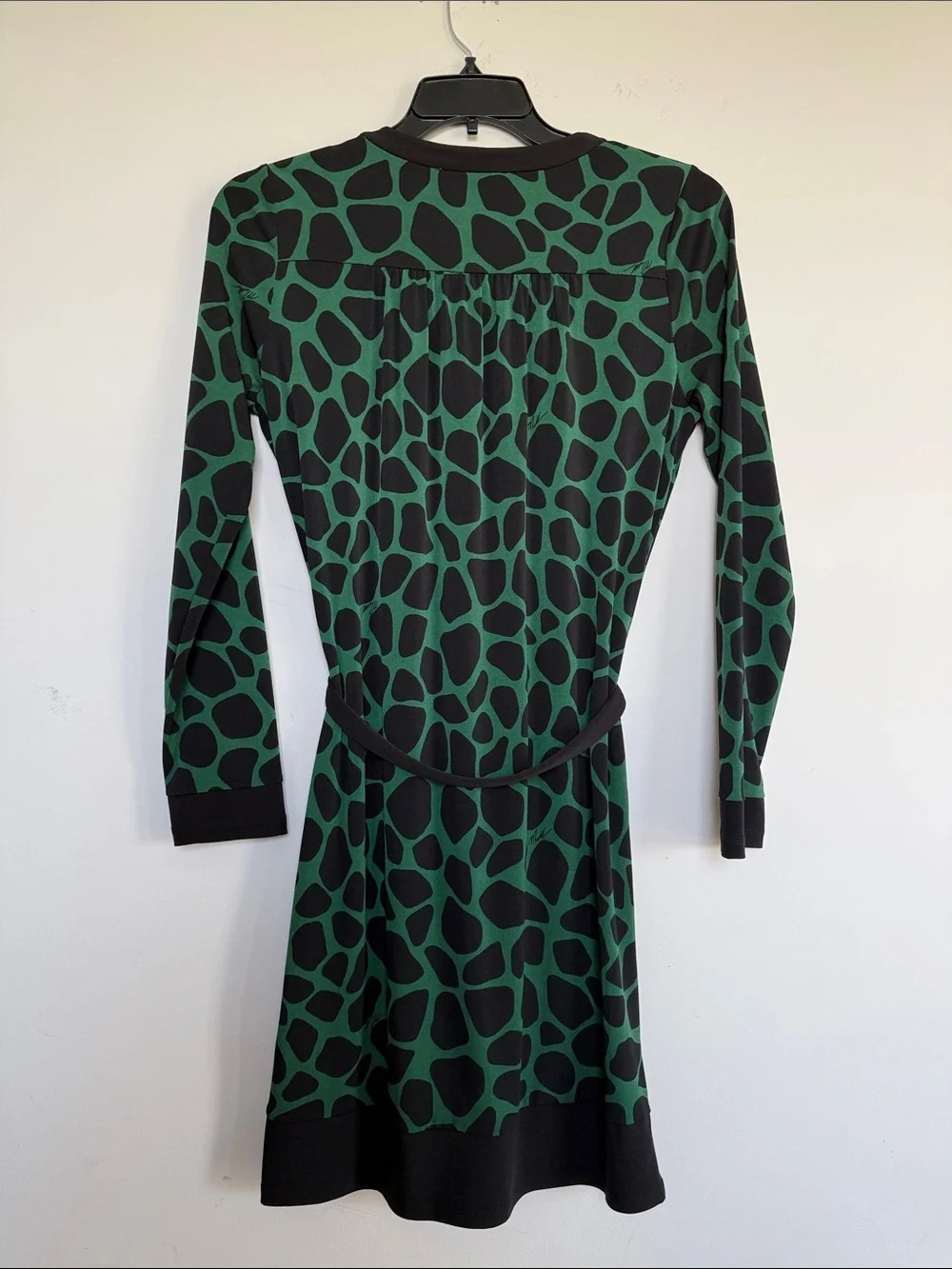 Michael Kors Green and Black Lace-Up Long Sleeve Dress